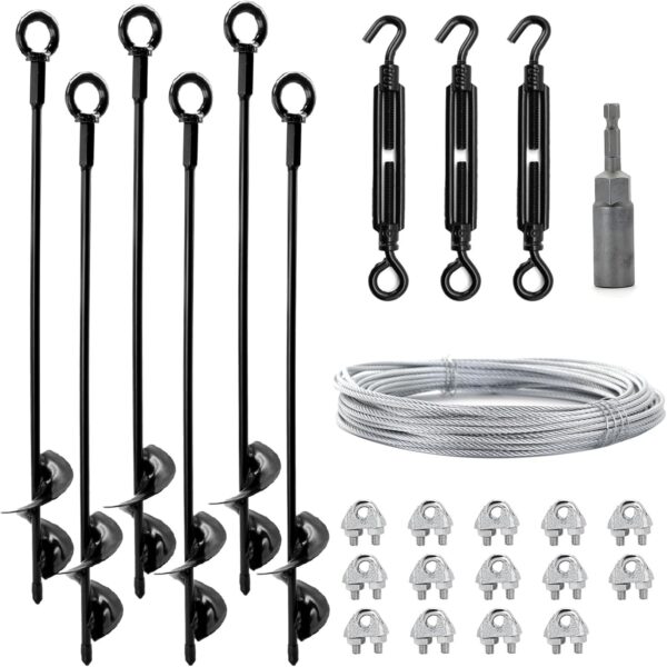 6 Pack 18" Ground Anchors Shed Anchor Kit with 1/8" Galvanized Cable & Turnbuckles, Heavy Duty Earth Anchors for Sheds Canopy Gazebo Dog Runs Carport Tent